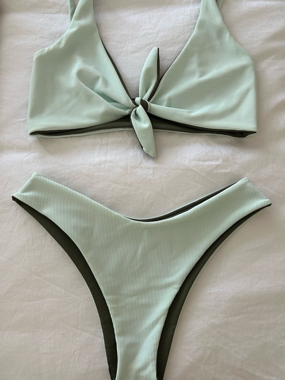 Reversible Teal & Olive Green Tie-Front Bikini Set